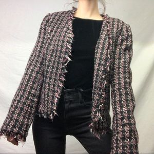 Y2K Pink & Black Plaid Distressed Knit Blazer